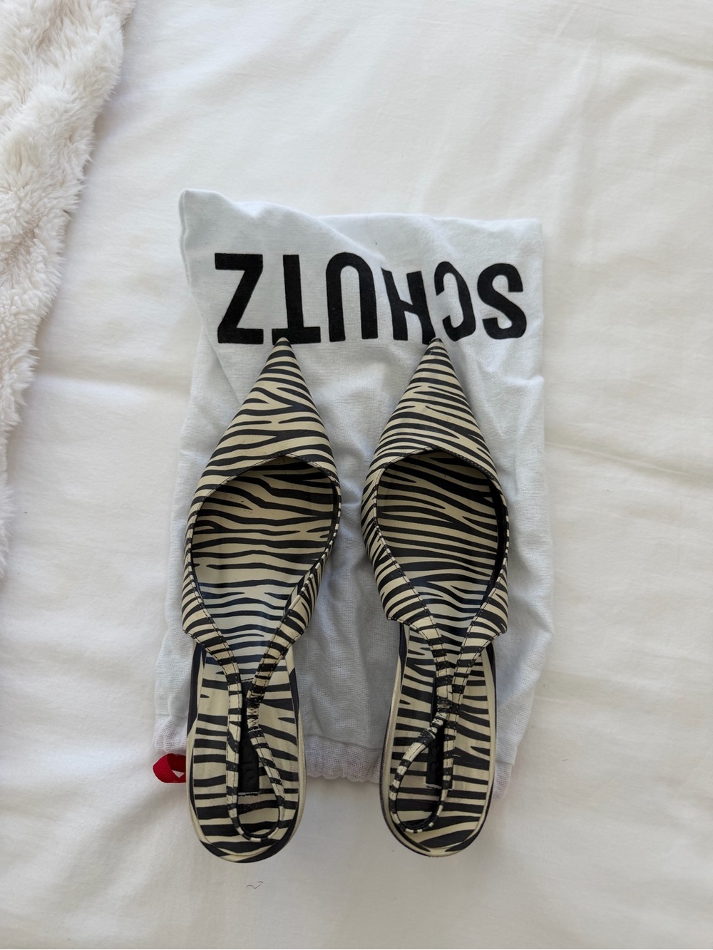 SCHUTZ Pointed Toe Zebra-Print Slingback Flats - Black & Cream